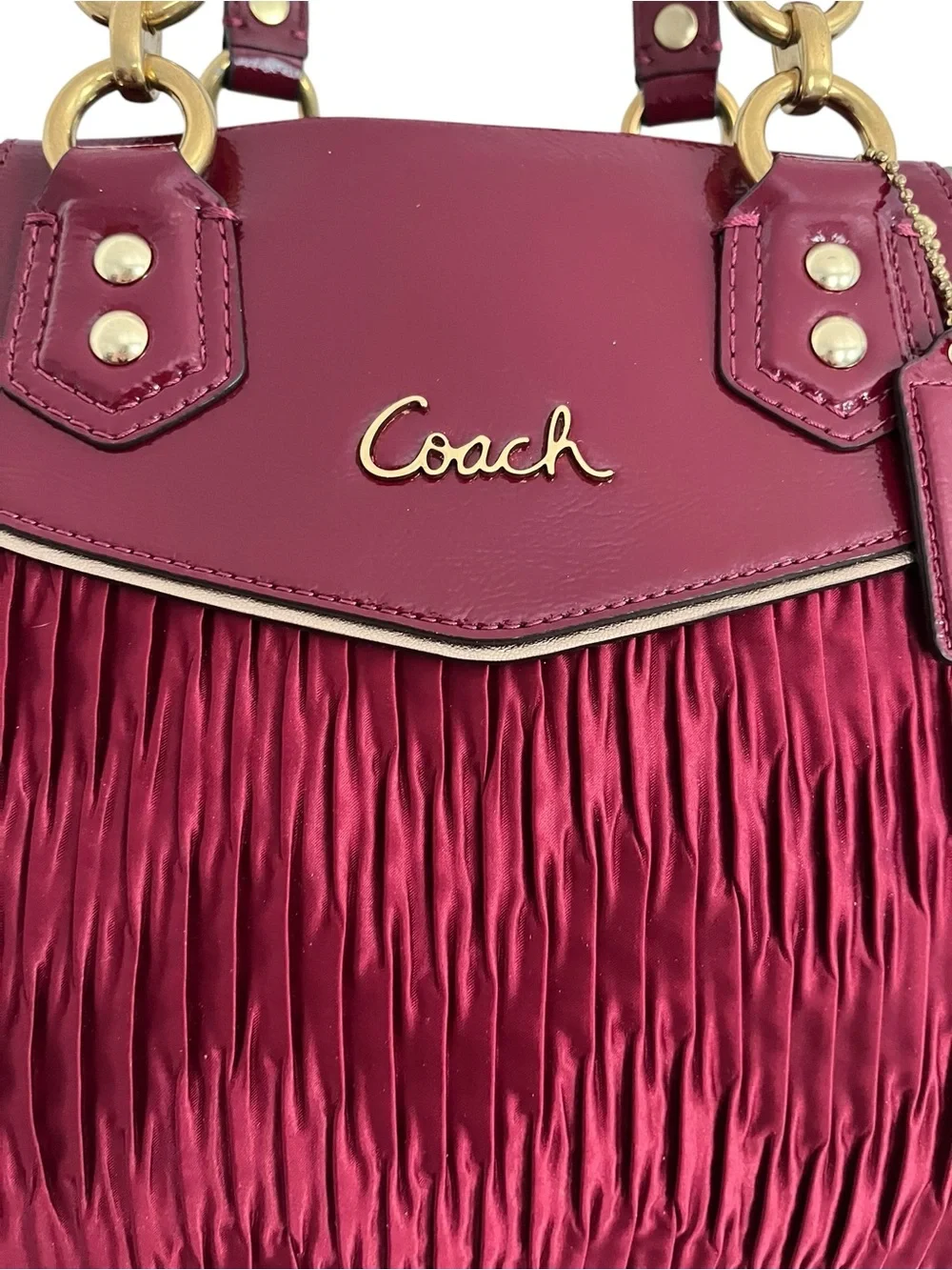 Coach Ashley Satin Ruched Satchel with Gold Hardware